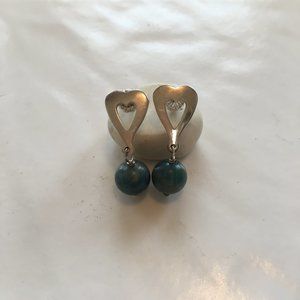 Jay King silver heart with jade ball post earrings